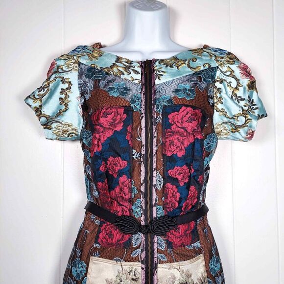 Byron Lars Beguile Pieced Brocade Anthropologie Dress Slim Sheath Floral Size 6 - Picture 4 of 9